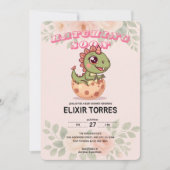 Cute Pink Dino Hatching Soon Kaart (Voorkant)