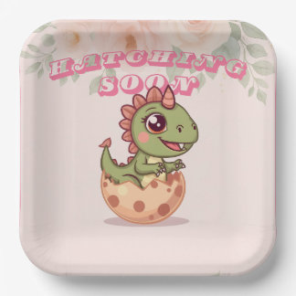 Cute Pink Dino Hatching Soon Papieren Bordje