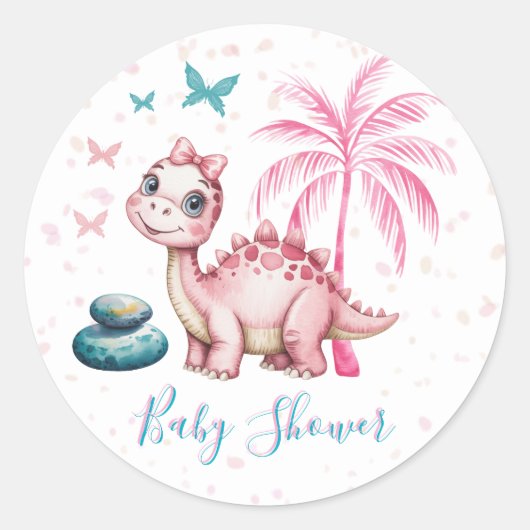 Cute Pink Dinosaur Baby Shower Ronde Sticker (Voorkant)