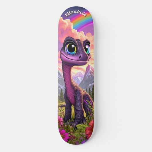 Cute Pink Dinosaur Children Fantasy Art Persoonlijk Skateboard (Voorkant)