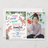 Cute Pink Dinosaur Custom Photo Birthday Kaart (Voorkant)
