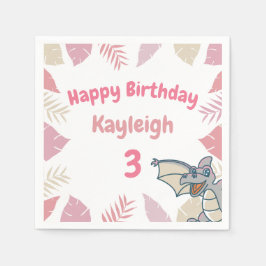 Cute Pink Dinosaur Dragon Birthday Servet