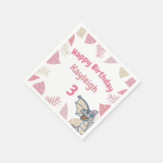 Cute Pink Dinosaur Dragon Birthday Servet (Hoek)
