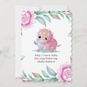 Cute Pink Dinosaur en Peony Baby shower Invites Kaart (Achterkant)