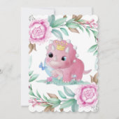 Cute Pink Dinosaur en Peony Baby shower Invites Kaart (Achterkant)