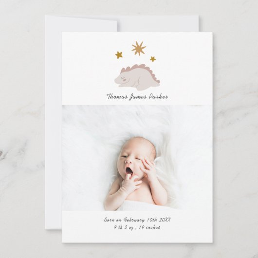 Cute Pink Dinosaur Girl Baby Foto geboorte Aankondiging (Voorkant)