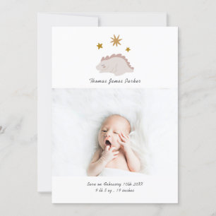 Cute Pink Dinosaur Girl Baby Foto geboorte Aankondiging