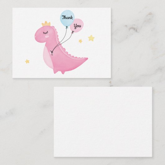 Cute Pink Dinosaur Hartelijk dank Notitiekaartje (Voorkant / Achterkant)