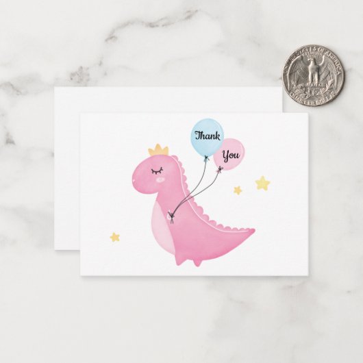 Cute Pink Dinosaur Hartelijk dank Notitiekaartje (Voorkant / Achterkant in situ)