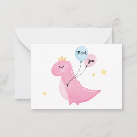 Cute Pink Dinosaur Hartelijk dank Notitiekaartje (Voorkant)