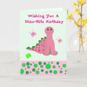 Cute Pink Dinosaur Kaart (Gele Bloem)