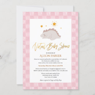 Cute Pink Dinosaur met Stars Virtual Baby shower Kaart