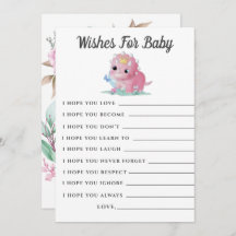 Cute Pink Dinosaur Peony Wishes Baby shower Kaart