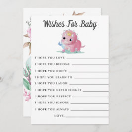 Cute Pink Dinosaur Peony Wishes Baby shower Kaart