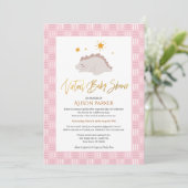 Cute Pink Dinosaur Virtual Baby shower Kaart (Staand voorkant)