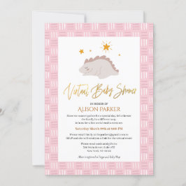 Cute Pink Dinosaur Virtual Baby shower Kaart