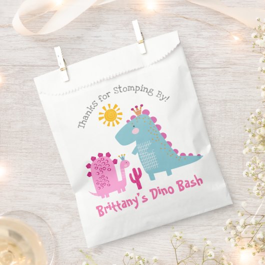 Cute Pink Dinosaurs Kawaii Girl Birthday Dank je Bedankzakje (Geknipt)