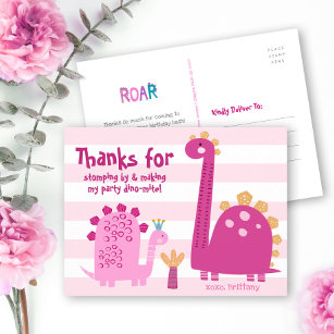 Cute Pink Dinosaurs Kawaii Girl Birthday Dank je Briefkaart