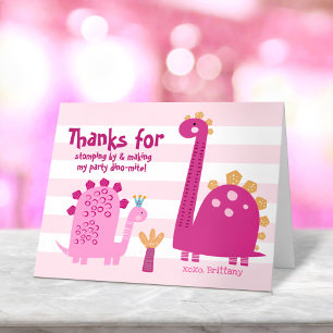 Cute Pink Dinosaurs Kawaii Whimsical Girl Birthday Bedankkaart