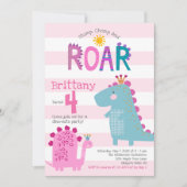 Cute Pink Dinosaurs Stomp Chomp Roar Girl Birthday Kaart (Voorkant)