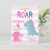 Cute Pink Dinosaurs Stomp Chomp Roar Girl Birthday Kaart (Staand voorkant)