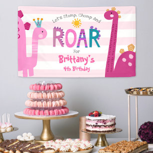 Cute Pink Dinosaurs Stomp Chomp Roar Girl Birthday Spandoek