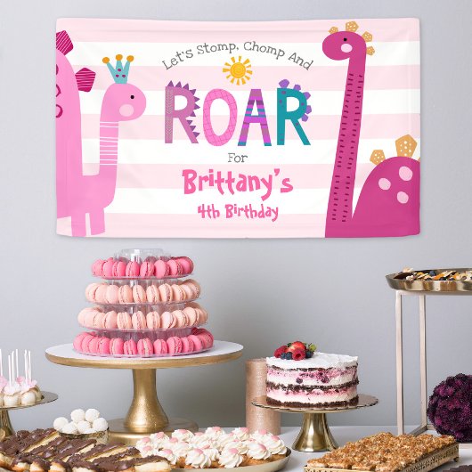 Cute Pink Dinosaurs Stomp Chomp Roar Girl Birthday Spandoek