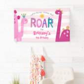 Cute Pink Dinosaurs Stomp Chomp Roar Girl Birthday Spandoek (Insitu)