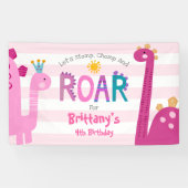 Cute Pink Dinosaurs Stomp Chomp Roar Girl Birthday Spandoek (Horizontaal)
