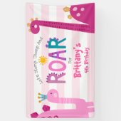 Cute Pink Dinosaurs Stomp Chomp Roar Girl Birthday Spandoek (Verticaal)