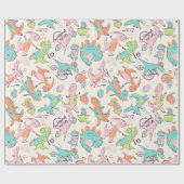 Cute Pink Dinosaurs Whimsical Patroon Cadeaupapier (Vlak)