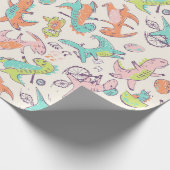 Cute Pink Dinosaurs Whimsical Patroon Cadeaupapier (Hoek)