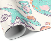 Cute Pink Dinosaurs Whimsical Patroon Cadeaupapier (Rol Hoek)