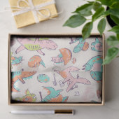 Cute Pink Dinosaurs Whimsical Patroon Tissuepapier (Geschenk)