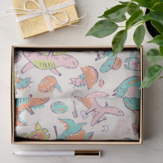 Cute Pink Dinosaurs Whimsical Patroon Tissuepapier (Geschenk)