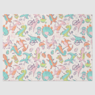 Cute Pink Dinosaurs Whimsical Patroon Tissuepapier