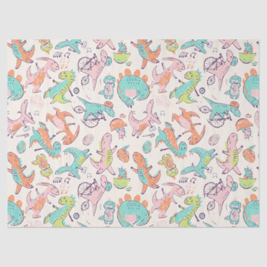Cute Pink Dinosaurs Whimsical Patroon Tissuepapier (Voorkant)