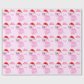 Cute Pink Dinosour met Santa Hat Cadeaupapier (Vlak)
