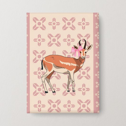 Cute Pink Doe-patterned Christmas Button (Voorkant)