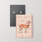 Cute Pink Doe-patterned Christmas Button (Voorkant / Achterkant)