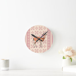 Cute Pink Doe-patterned Christmas Ronde Klok