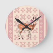 Cute  Pink Doe-patterned Christmas  Ronde Klok (Voorkant)