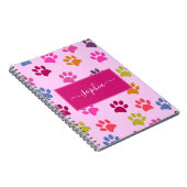 Cute Pink Dog and Cat Lovers Paw Prints Name Notitieboek (Rechterzijde)