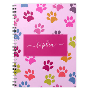 Cute Pink Dog and Cat Lovers Paw Prints Name Notitieboek