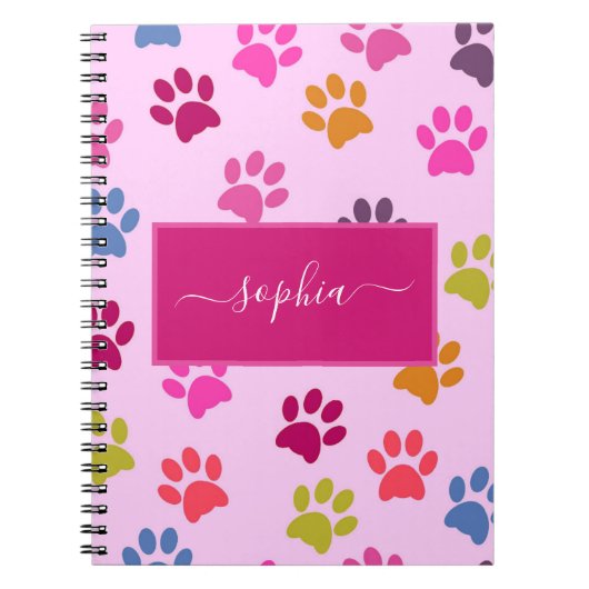 Cute Pink Dog and Cat Lovers Paw Prints Name Notitieboek (Voorkant)