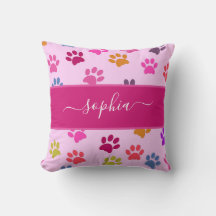 Cute Pink Dog and Cat Lovers Paw Prints Name Throw