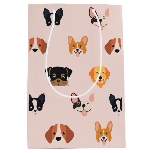 Cute Pink Dog Birthday Party Medium Cadeauzakje (Voorkant)