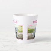 Cute Pink Dog Foto en naam Latte Mok (Voorkant)