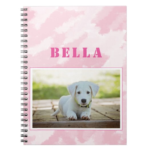 Cute Pink Dog Foto en naam Notitieboek (Voorkant)