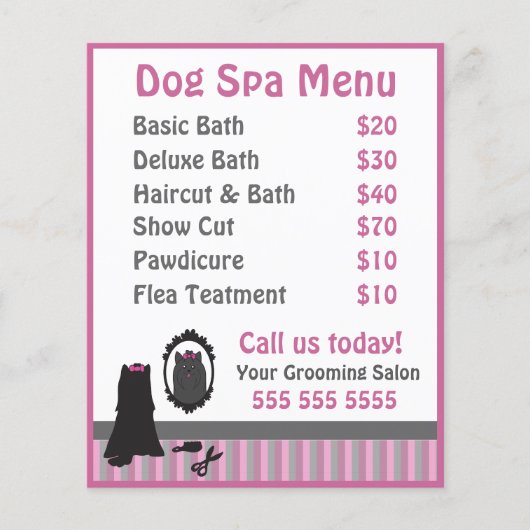 Cute Pink Dog Grooming Spa Menu (Voorkant)
